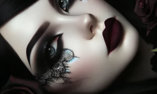 DALL·E-2024-04-12-12.31.50-A-Gothic-girl-with-pale-skin-and-dramatic-makeup-including-black-smudged-eyeliner-and-deep-burgundy-lipstick.-She-has-an-intricate-bla