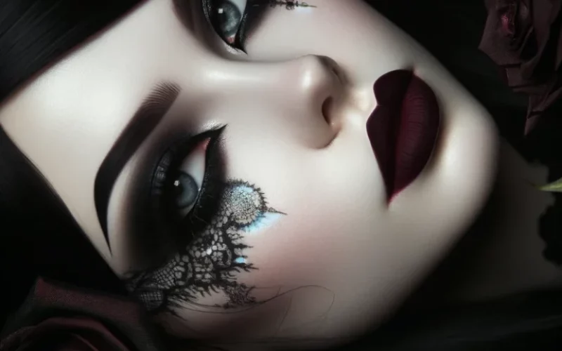 DALL·E-2024-04-12-12.31.50-A-Gothic-girl-with-pale-skin-and-dramatic-makeup-including-black-smudged-eyeliner-and-deep-burgundy-lipstick.-She-has-an-intricate-bla